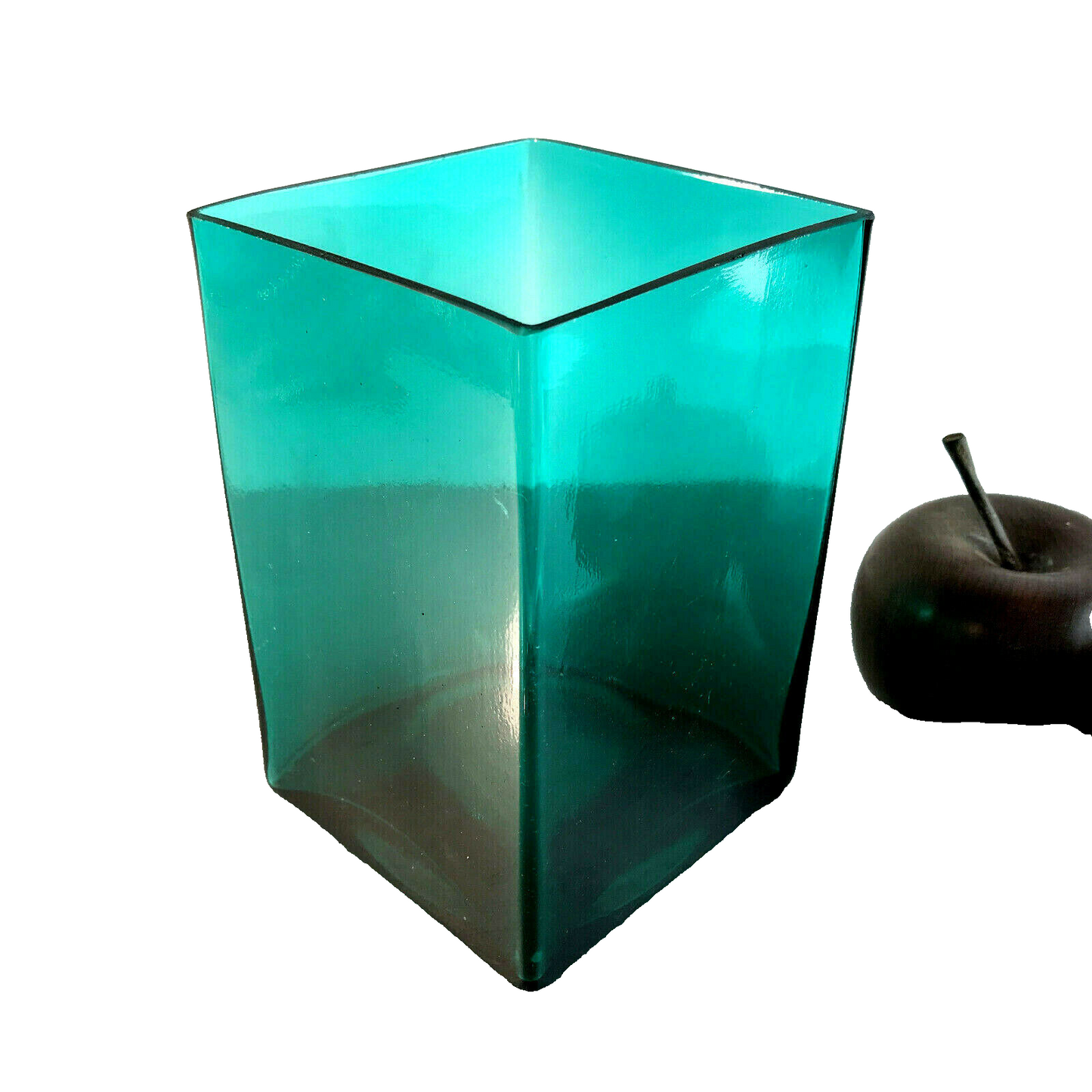 Vintage Vase eckig grün 15,3 cm 70er 80er MID CENTURY Glas