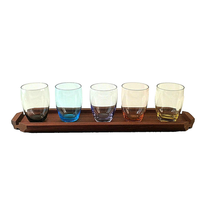 Gläser GLAS 5 er Set mit Tablett HOLZ Teak 50er 60er 7,5 cm bunt