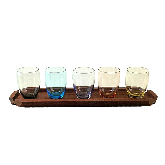 Gläser GLAS 5 er Set mit Tablett HOLZ Teak 50er 60er 7,5 cm bunt