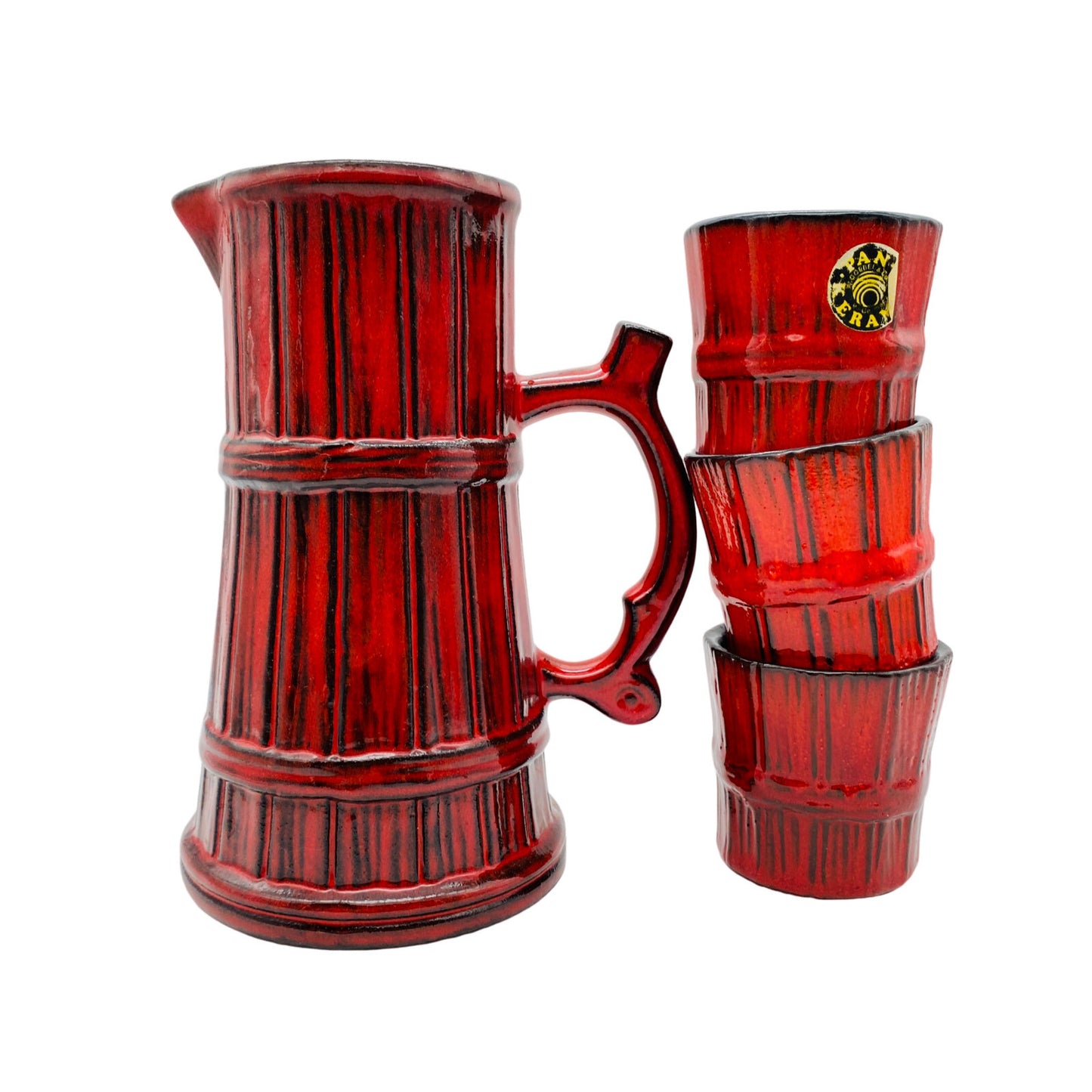 PAN Keramik Krug Kanne 22,5 cm  & Becher SET 7,7 cm Vintage 60er 70er Modern