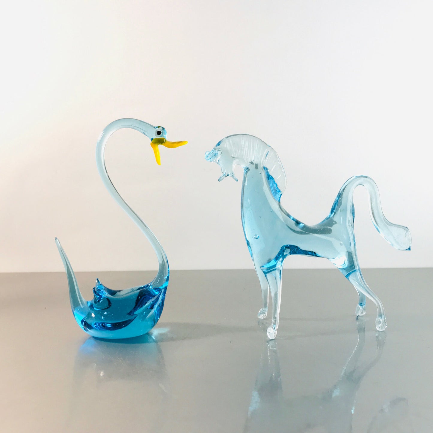  Murano Figur Pferd Schwan blau Glas Vintage ca 13 cm 60er 70er Tierfigur