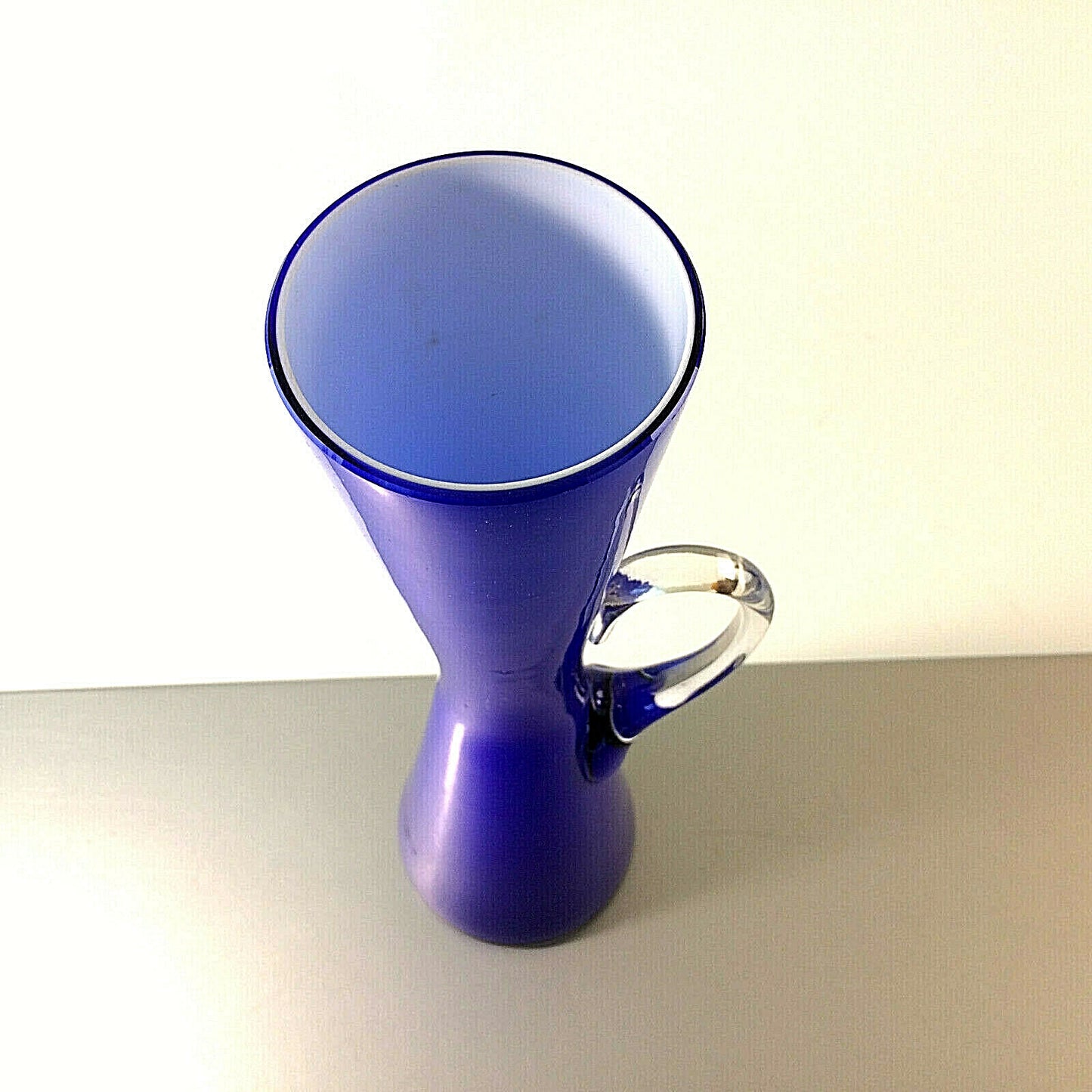 Vintage Vase Überfang blau Glas 60er 70er 33 cm MID CENTURY
