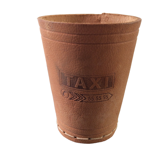 TAXI Lederbecher Spielbecher Würfelbecher 8,5 cm Vintage 