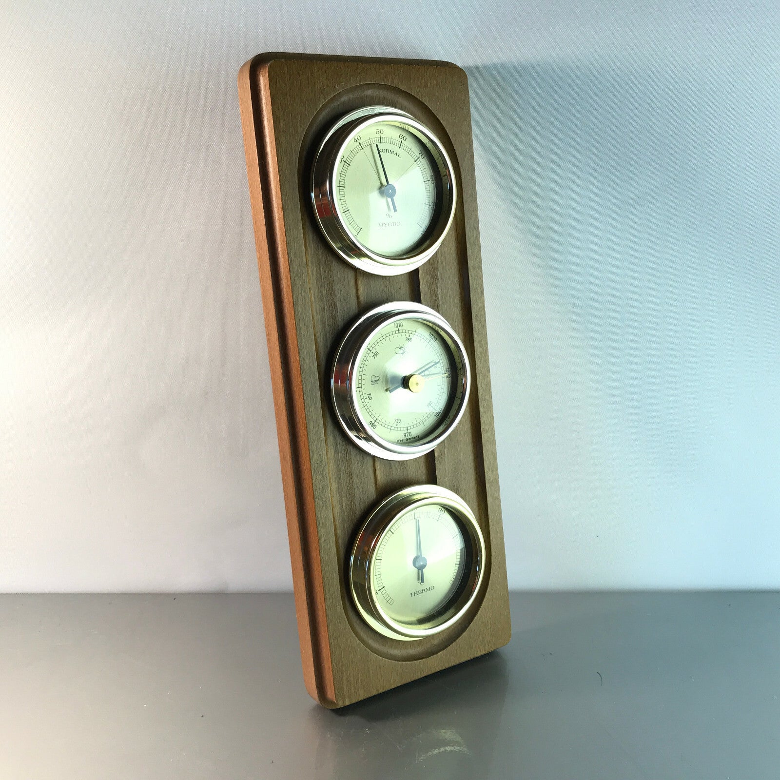 Hydrometer mit Thermometer Wetterstation MID CENTURY Holz 28,5 50er 60er Einrich