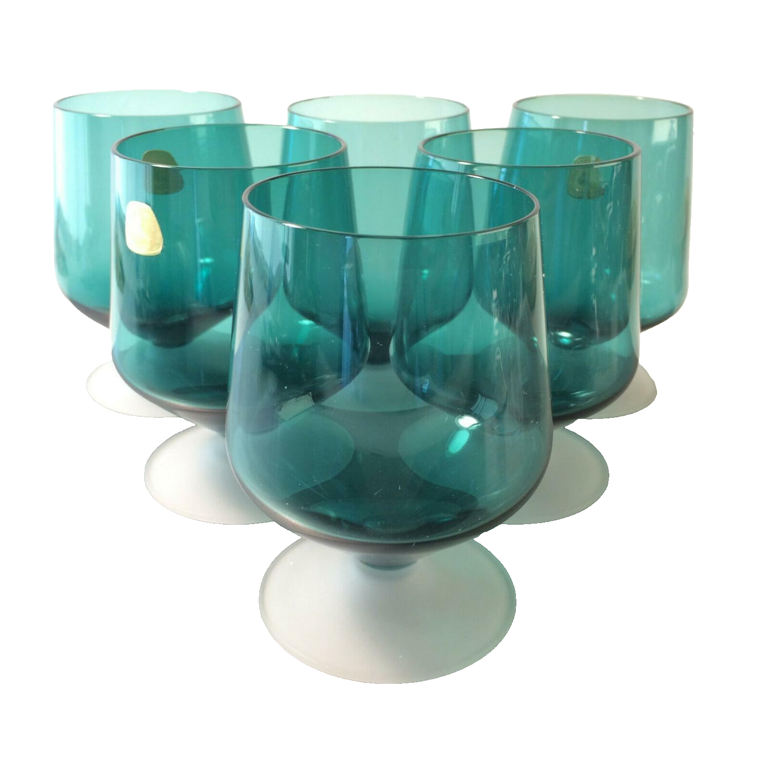 TAUBE Gläser 9,8 cm Satinato Fuß blau 6er Set  MID CENTURY GLAS  50er 60er