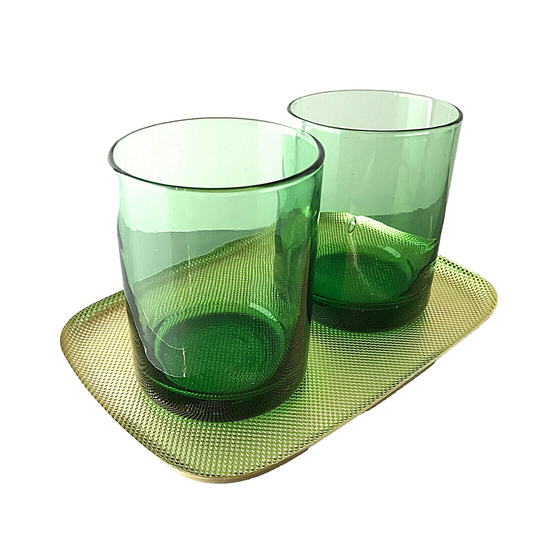 Gläser 8,6 cm Wassergläser Likörgläser Vintage grün 2 er Set 50er Tablett