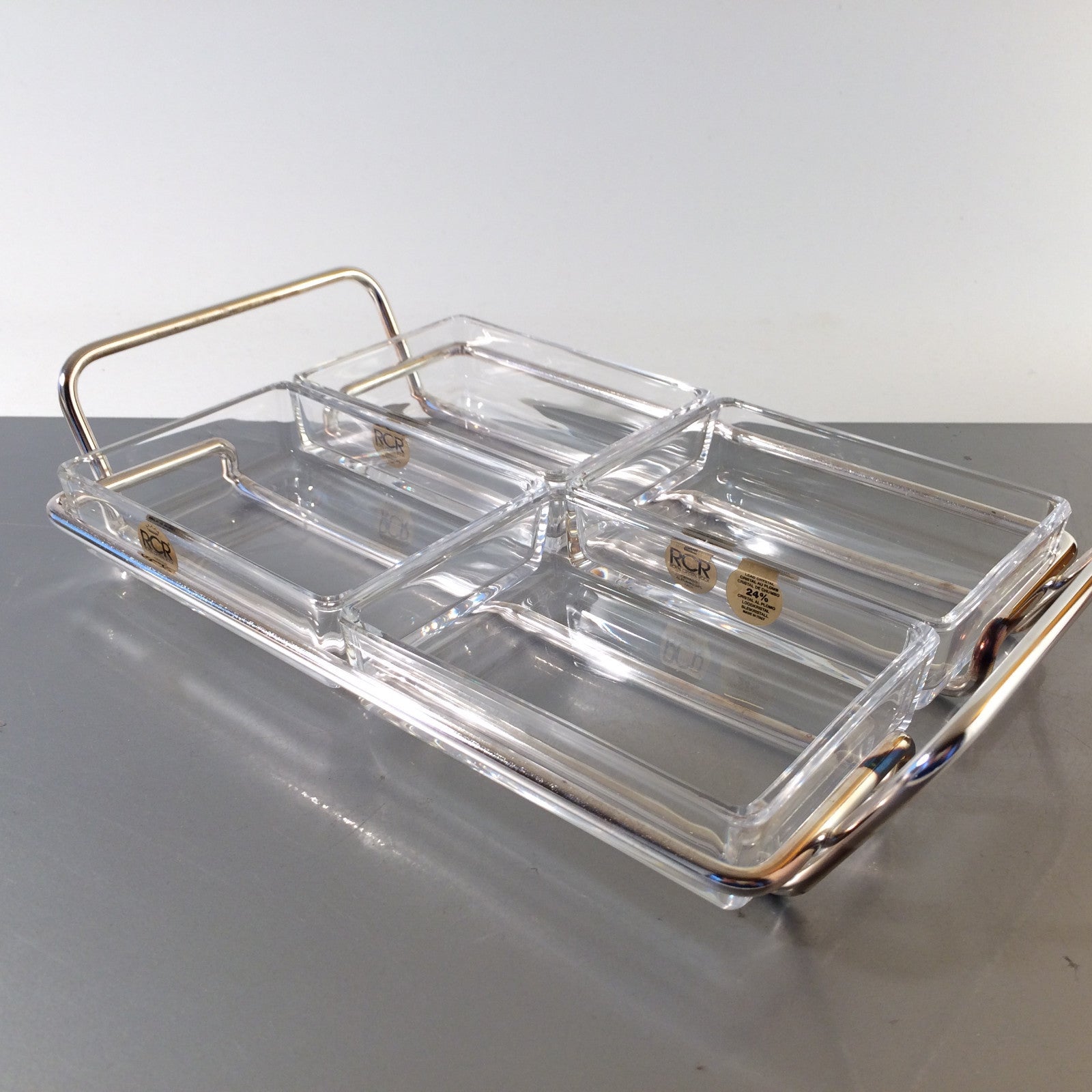 RCR Italia Schälchen Tablett Schalen Glas versilbert SHERATONN