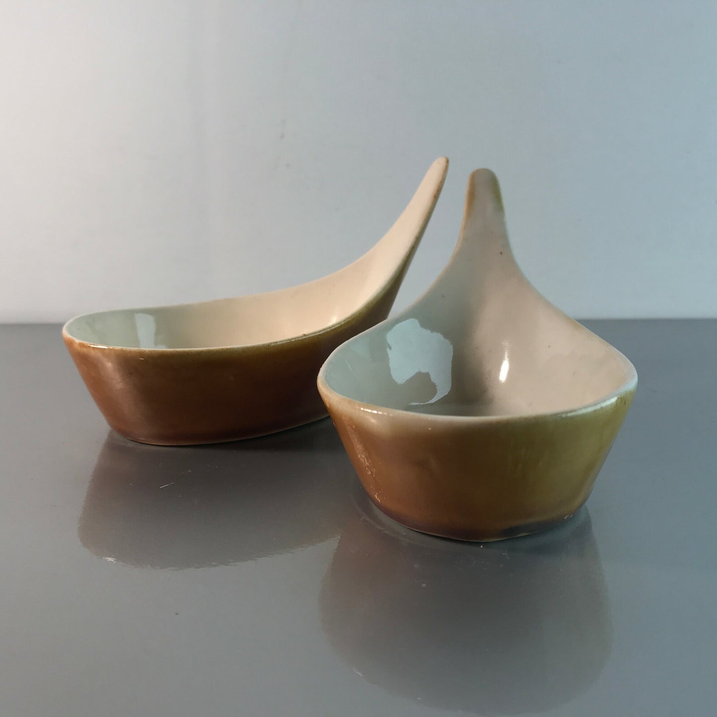 Keramik Schälchen Schale Seifelschale braun beige 2er Set Schiff 60er