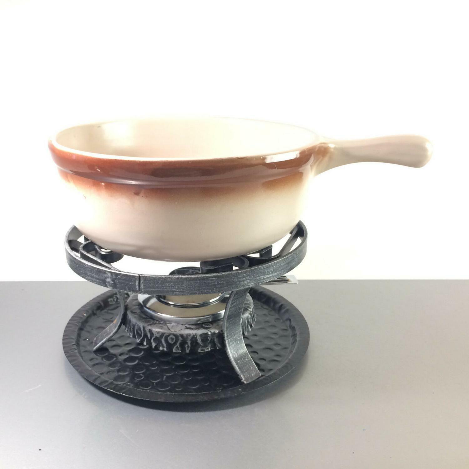 Käsefondue Topf Keramik mit Stövchen Eisen Metall Vintage FONDUE