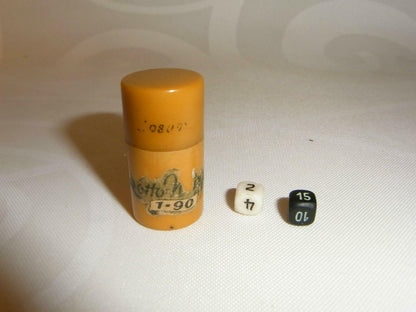 altes WÜRFELSPIEL mini Bakelit Dose + 2 mini Würfel in BAKELITDOSE