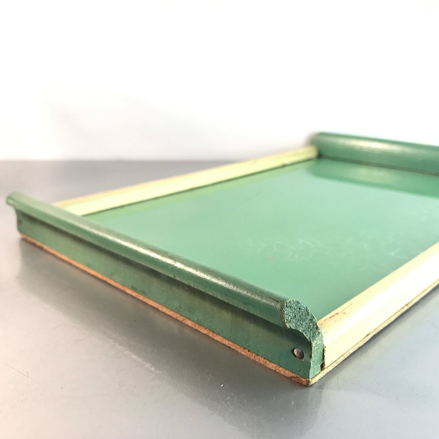 Art Déco 40er 50er 60er Tablett Holztablett Glasplatte 19,5 x 30 cm grün