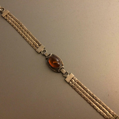 ARMBAND versilber 925 Bernstein und punziert Art Déco 17 cm 