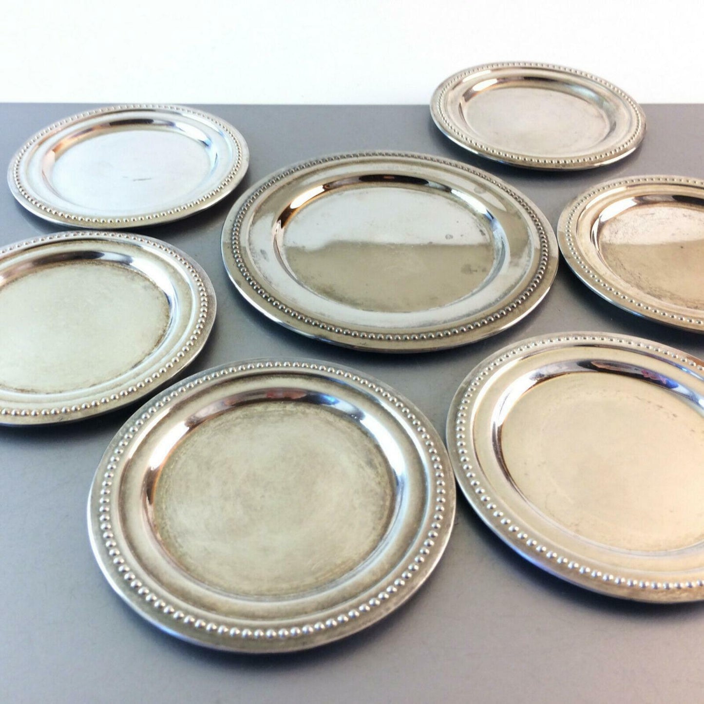 Untersetzer Glasuntersetzer versilbert 10,5 cm 6er Set + Flaschenteller