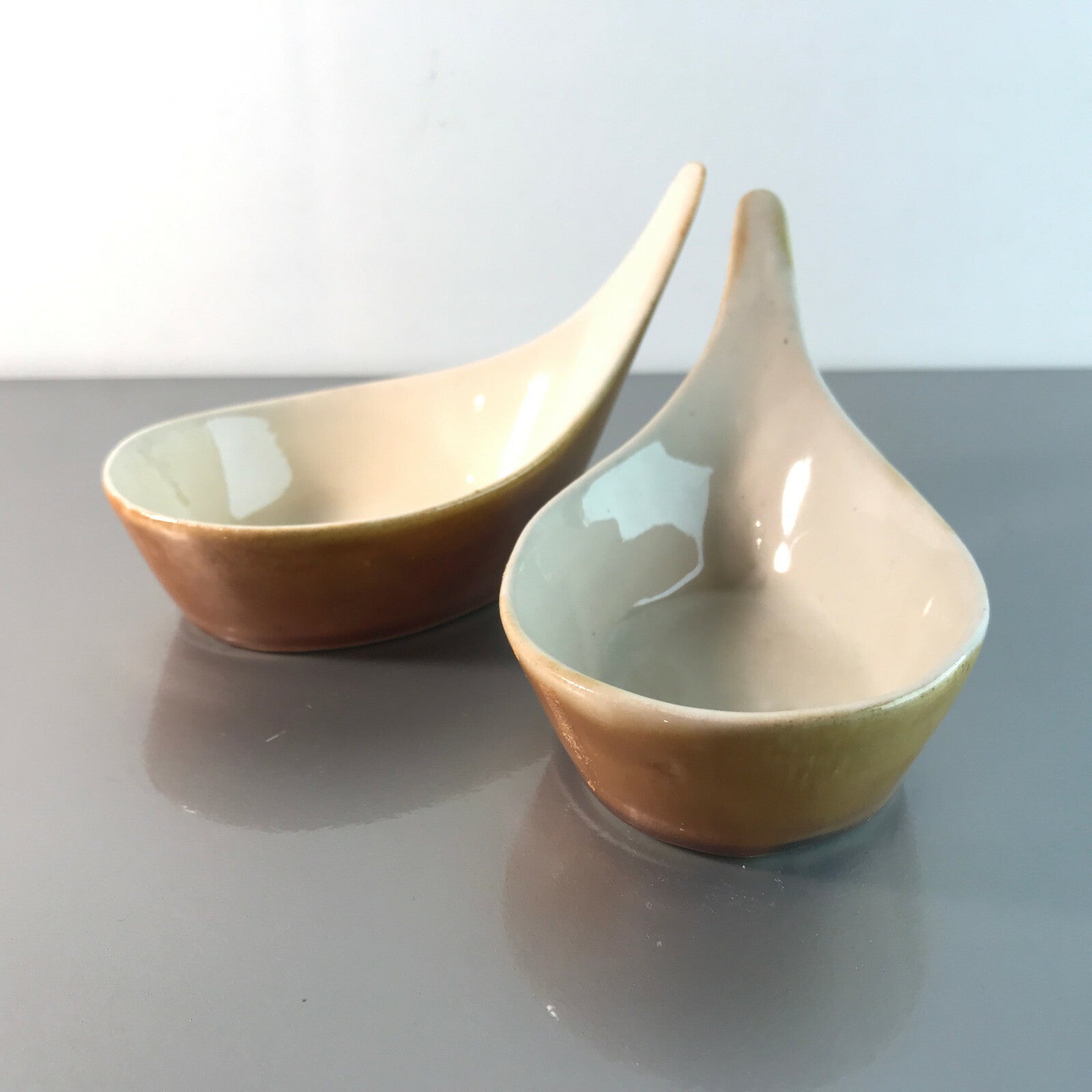 Keramik Schälchen Schale Seifelschale braun beige 2er Set Schiff 60er