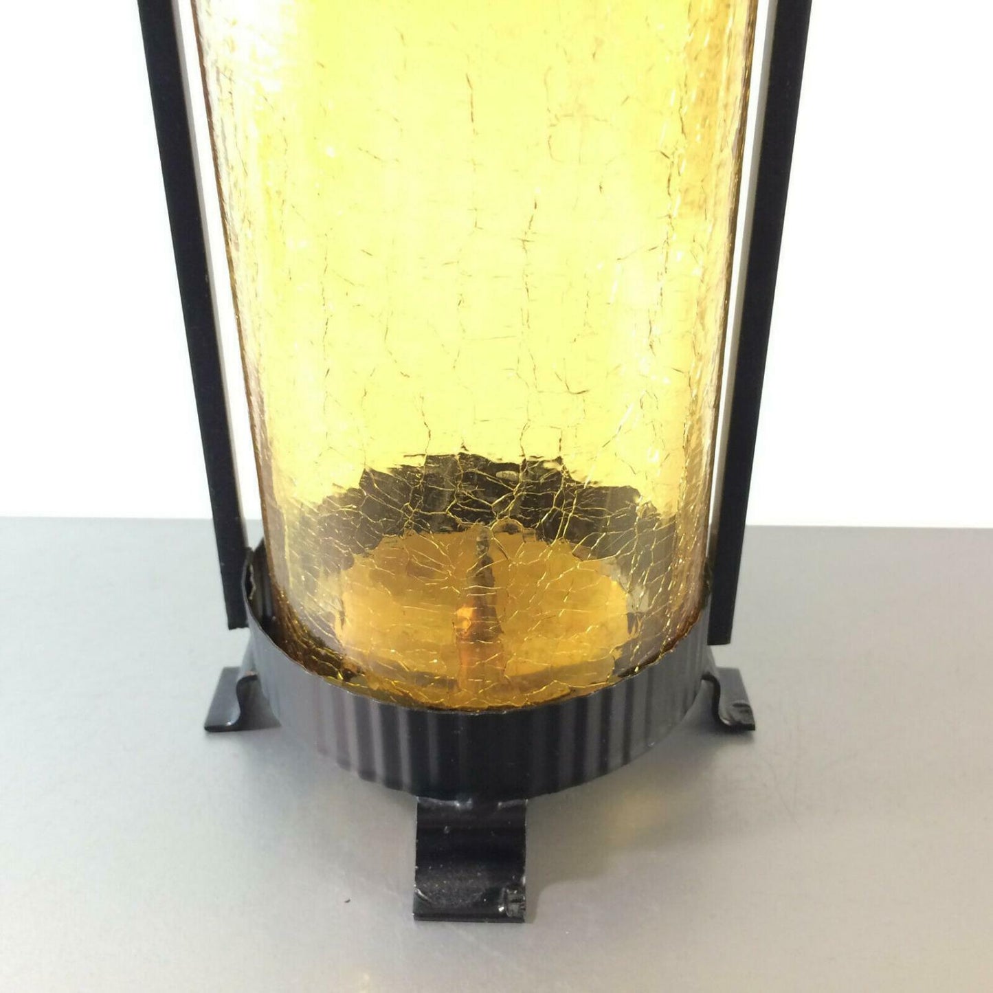 Kerzenhalter Windlicht 50er 60er Glas Kerzenständer Bernstein Eisen 30 cm