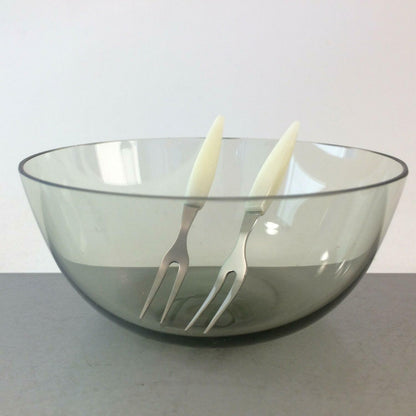 50er 60er Rauchglas Glas Schälchen Schalen MID CENTURY + Gabeln 