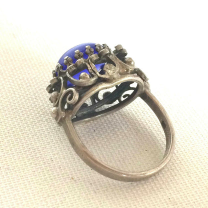Silberring RING blau Stein Edelstein punziert 800 Silber & Meistermarke
