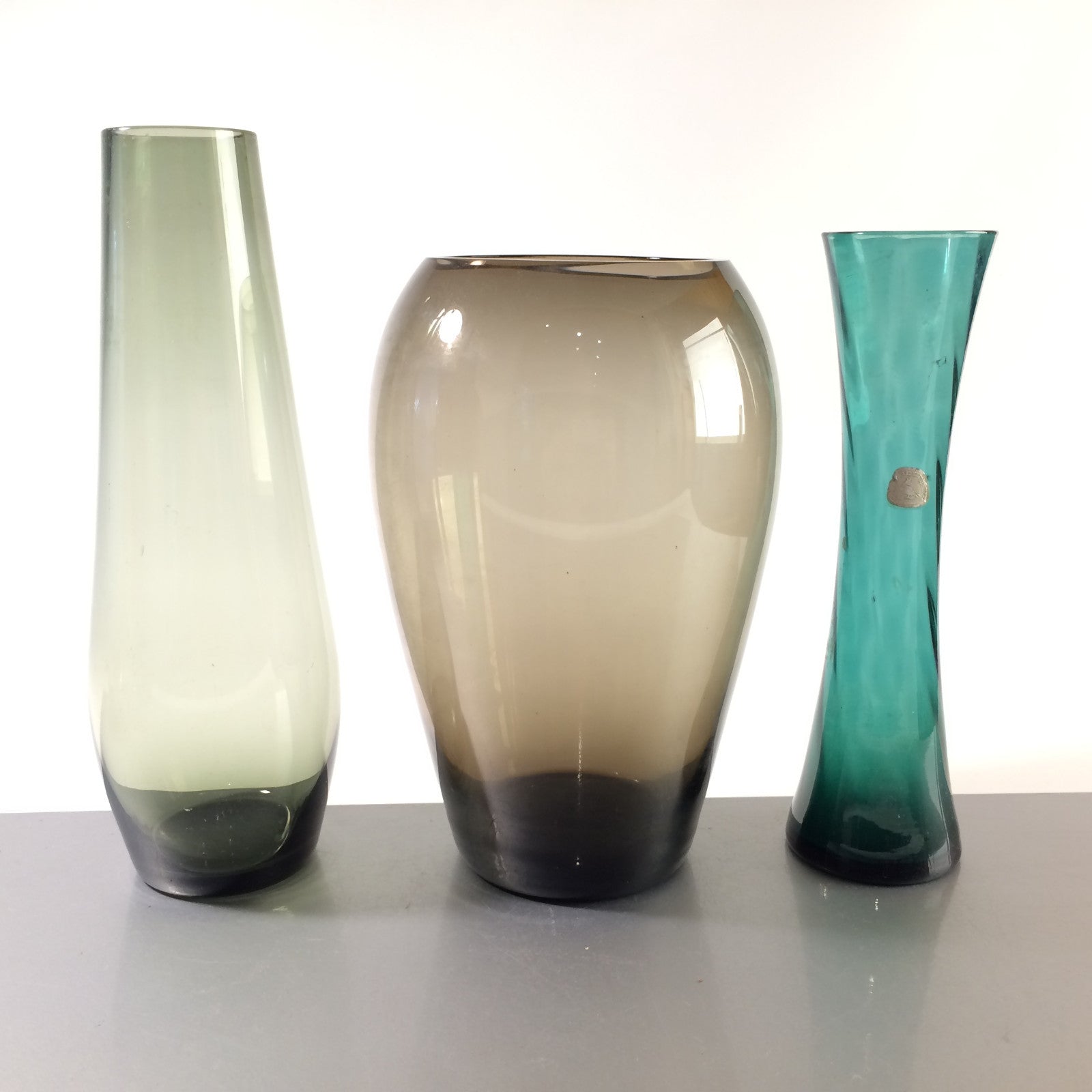 Gläser VINTAGE Vasen Set 50er 60er MID CENTURY Rauchglas Konvolut Taube