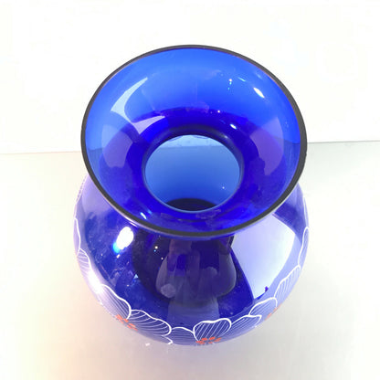Vintage blau Vase 50er 60er 17,5 cm mit Dekor weiß MID CENTURY