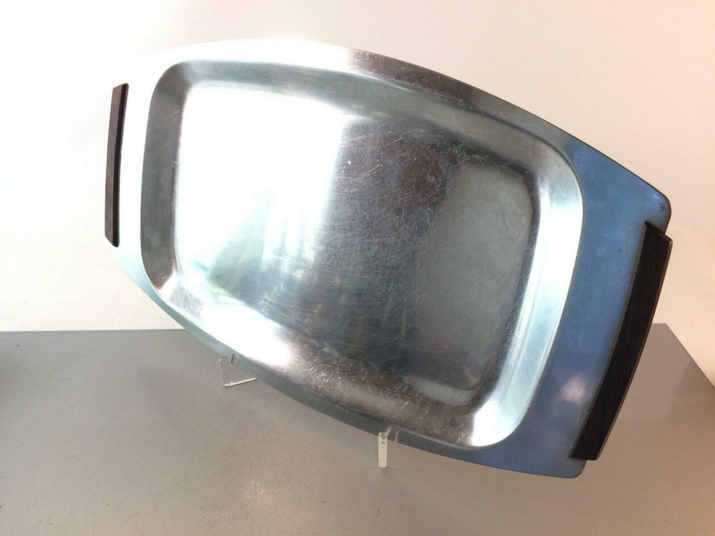 SPRING Swiss Schale Anrichte Platte Servierplatte Holz Edelstahl 47,5 cm