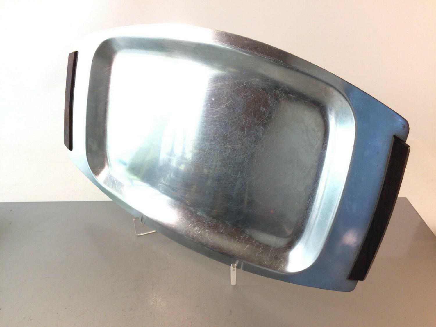 SPRING Swiss Schale Anrichte Platte Servierplatte Holz Edelstahl 47,5 cm