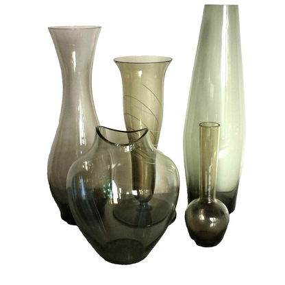 Vasen Gläser KONVOLUT 50er 60er MID CENTURY Rauchglas Vase welliger Rand