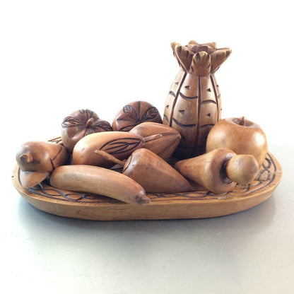 Vintage OBST Teller Schale Holz Holzschale MID CENTURY Ananas Äpfel Mais