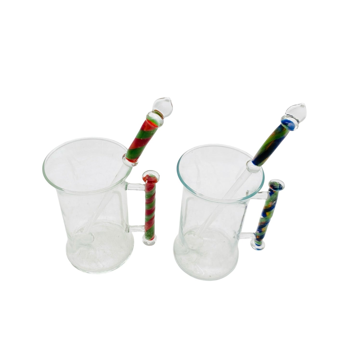 MID CENTURY 2er Set  Teegläser Gläser 70er 60er 11 cm mit Rührstab buntes Glas