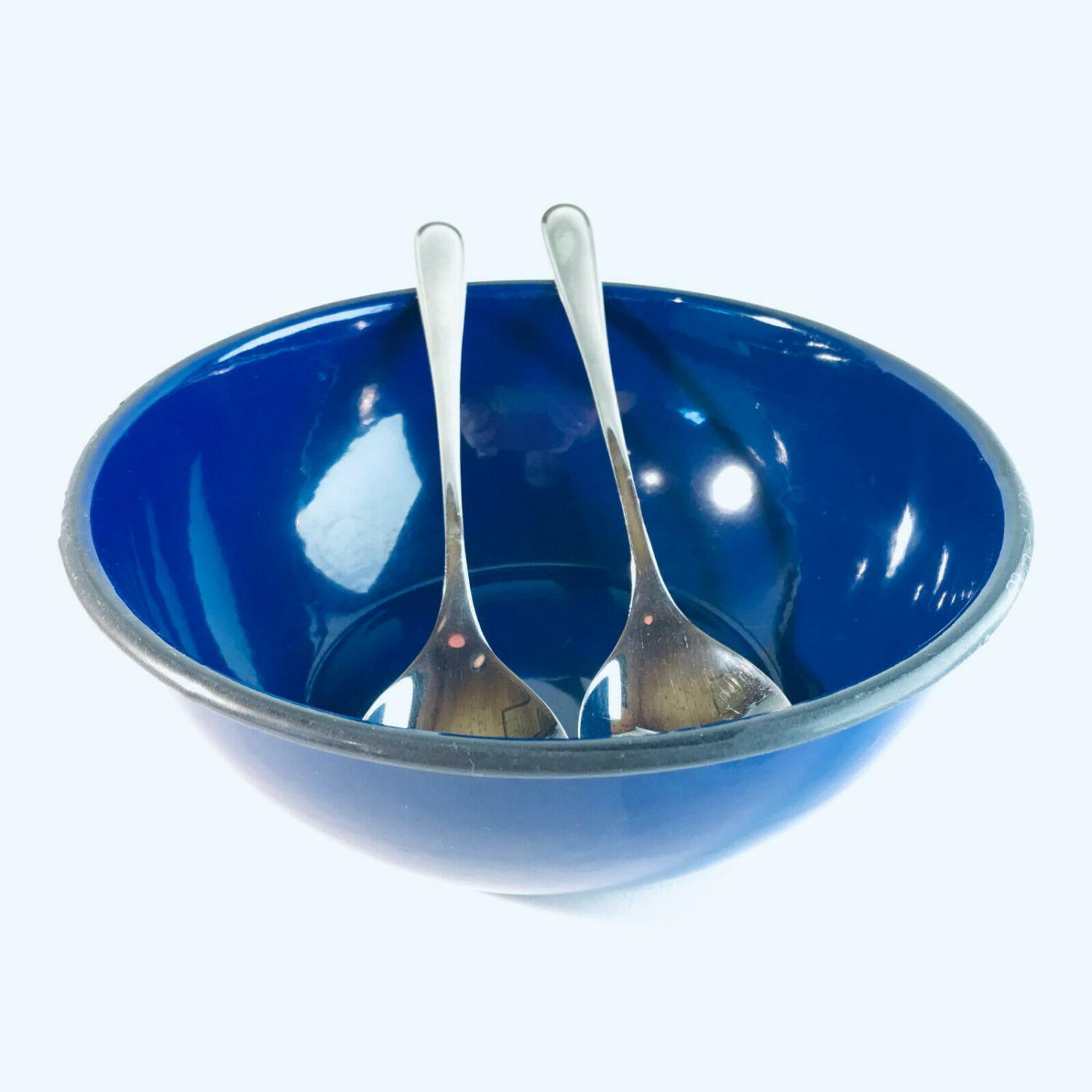 EMAILLE Schüssel D 20,5 cm Email blau Schale + Besteck WMF
