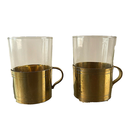 Teegläser 2er Set Messing Teetassen Teegläser 9,4 cm SCHOTT Mainz 