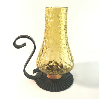 Kerzenhalter Windlicht Glas Schirm 21 cm 60er Kerzenständer Metall gelb