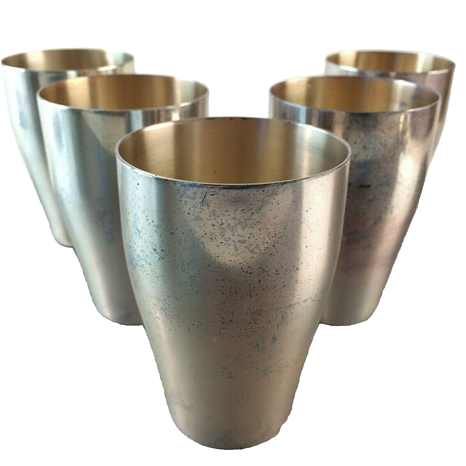 Becher versilbert 5er Set 10 cm 60er 50er Trinkbecher Silber