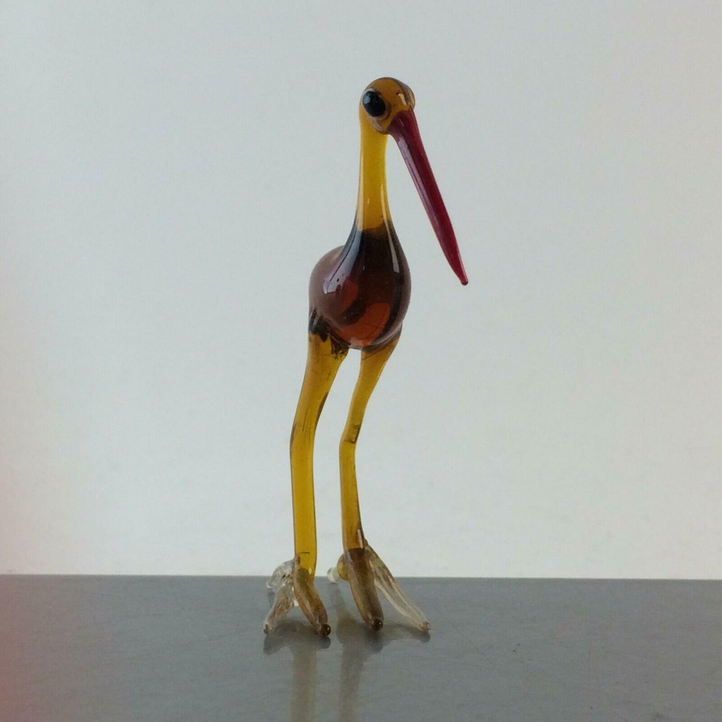 Storch Vogel braun H 6 cm Glas 50er 60er Lauscher Vintage MID CENTURY 