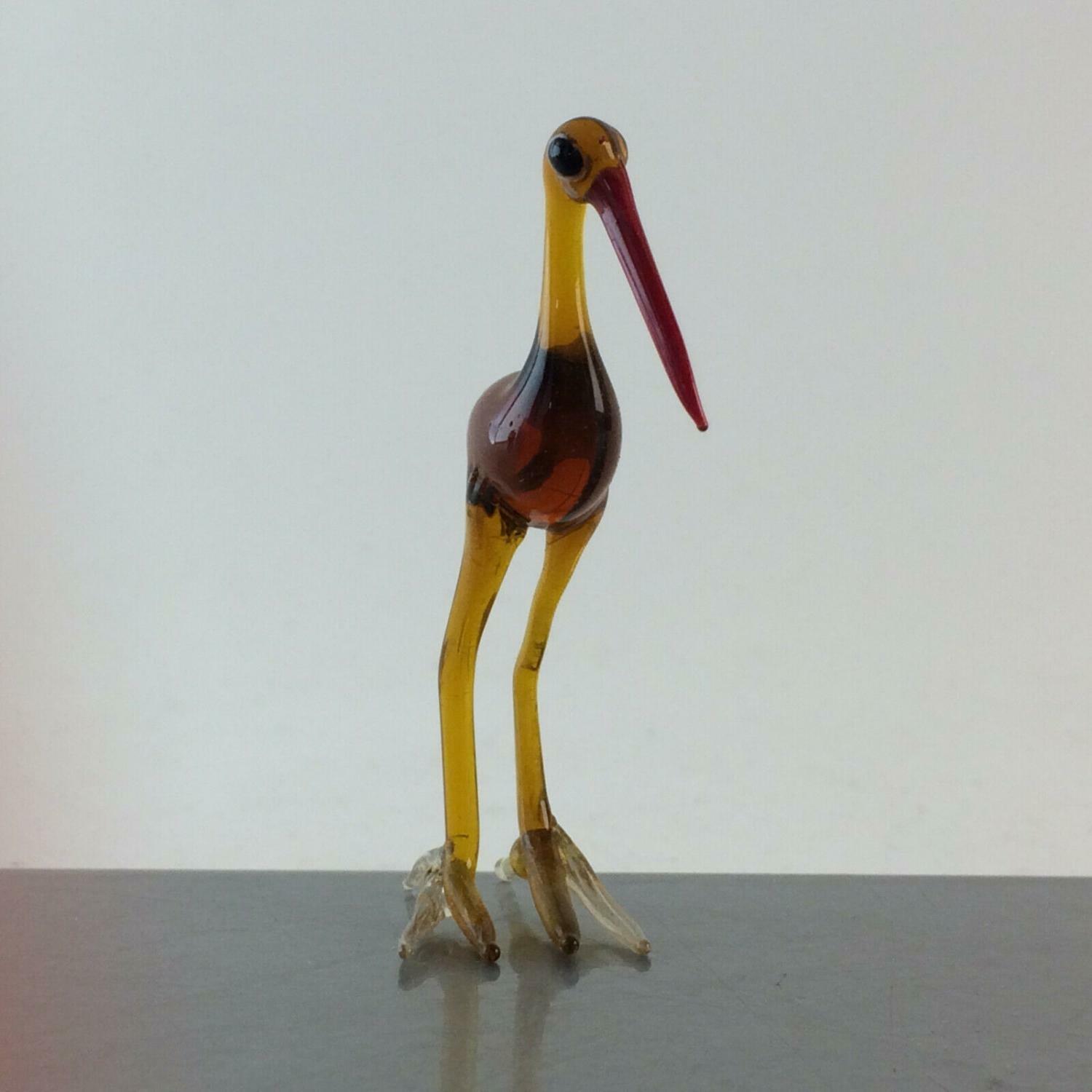Storch Vogel braun H 6 cm Glas 50er 60er Lauscher Vintage MID CENTURY 
