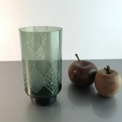 Vintage Rauchglas Vase 50er 60er 16 cm mit Blättern MID CENTURY