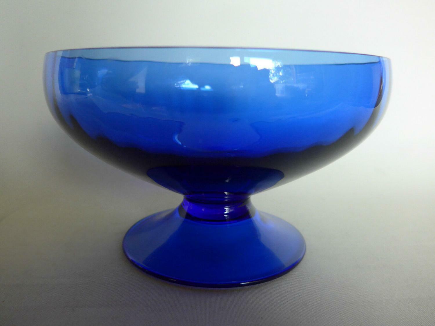 Blau GLASCHALE Anrichte Konfektschale 60er Glas MID CENTURY Facetten