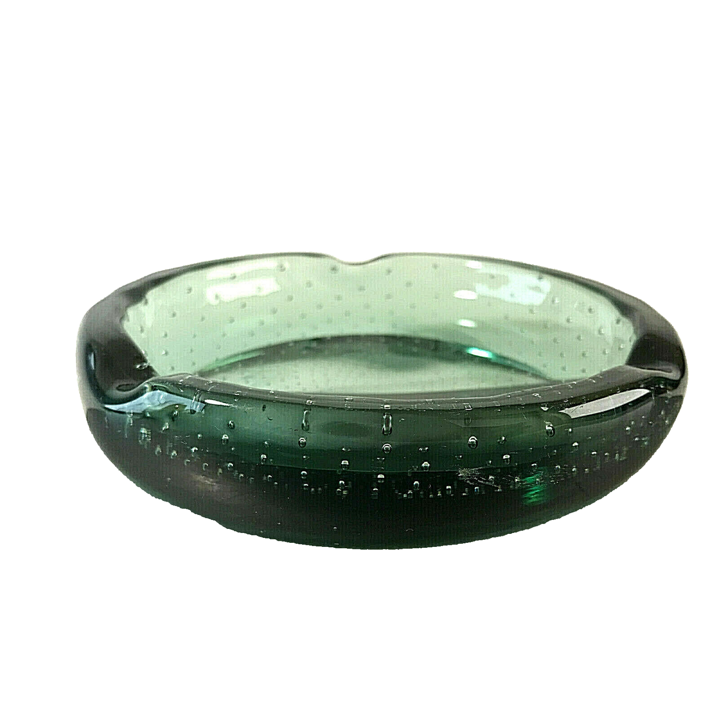 Ascher Glas Rauchglas Lufteinschlüsse 13 cm Aschenbecher 60er Vintage