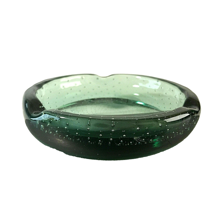 Ascher Glas Rauchglas Lufteinschlüsse 13 cm Aschenbecher 60er Vintage