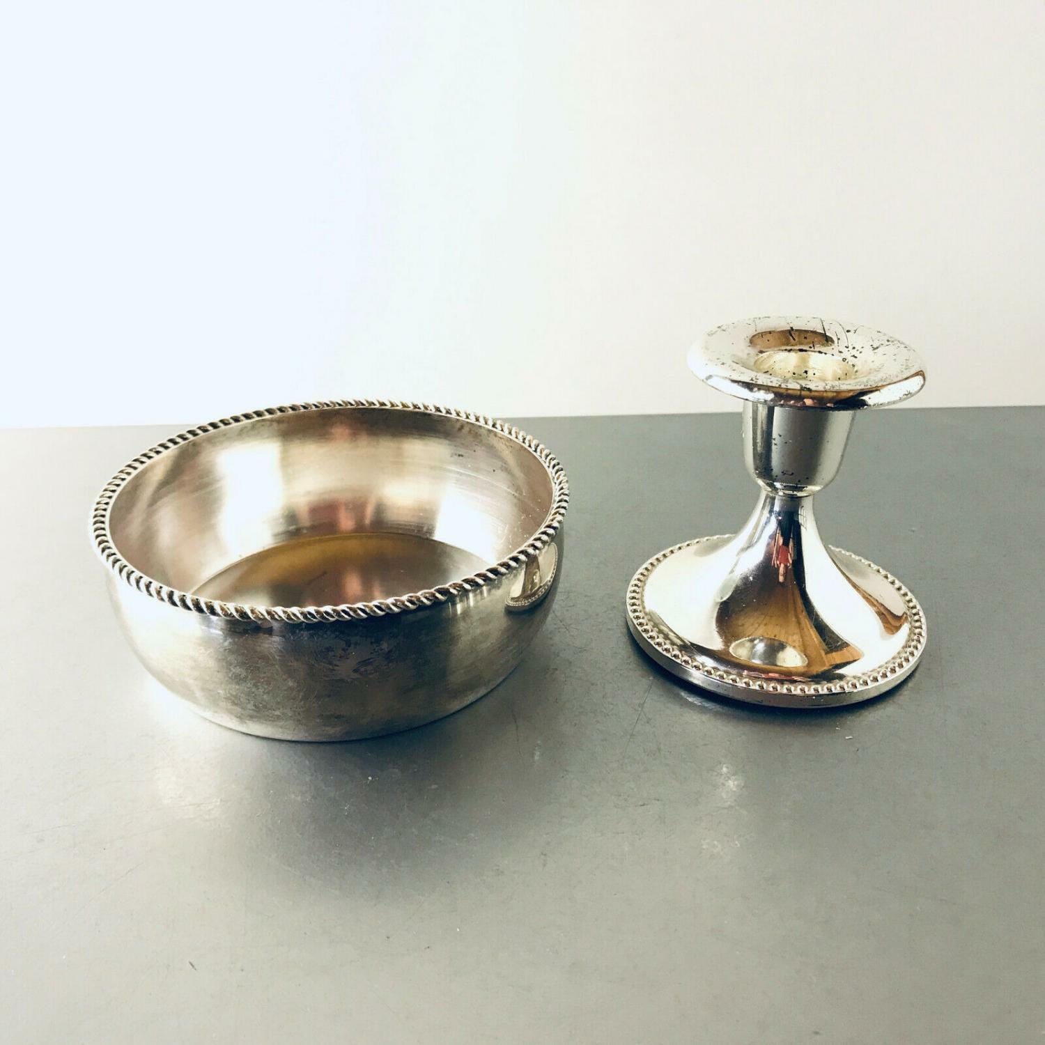 BBI Braucke Berkenhoff Iserlohn Flaschenhalter versilbert + Kerzenhalter