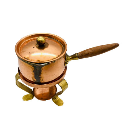 Stövchen Stieltopf Kupfer Hammerschlag 50er MID CENTURY Rechaude Buttertöpfchen
