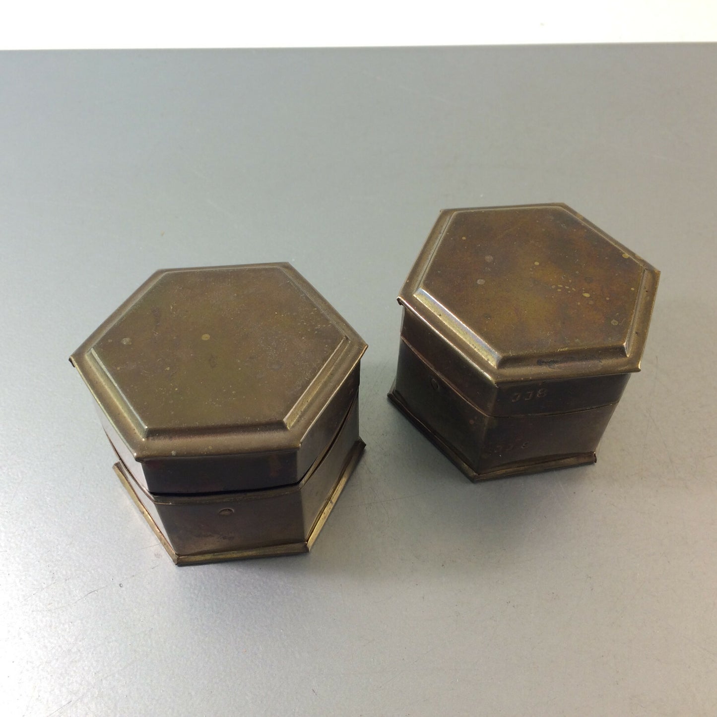 Deckeldose Dose Messing Vintage 2er Set 6 eckig  60er 50er