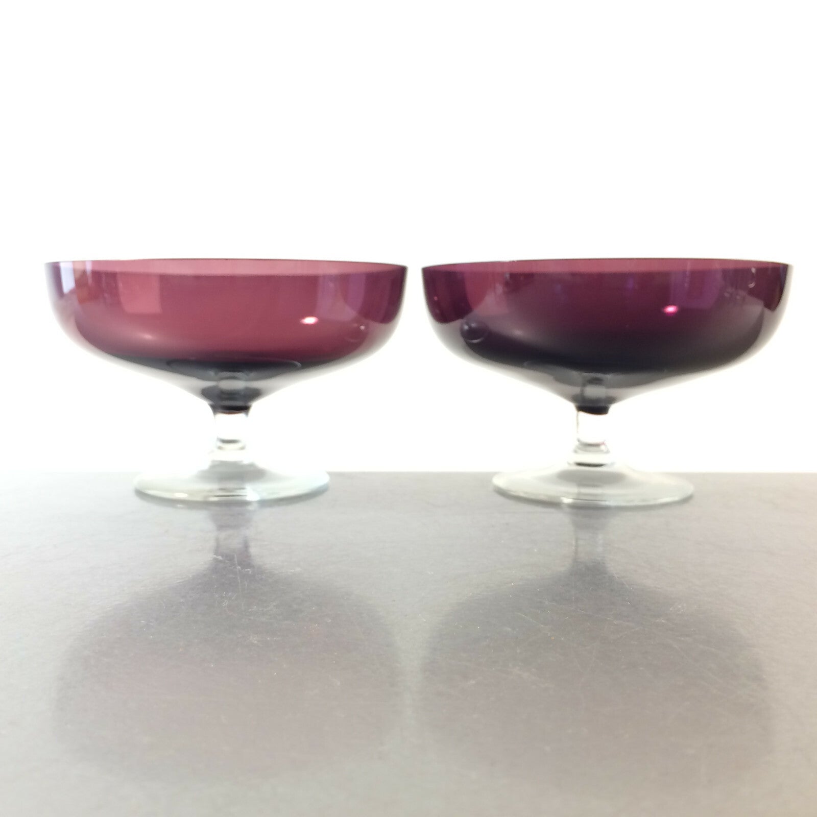 Glas Schälchen Schale lila Glas D 11 cm VINTAGE 50er 60er Century 2er Set