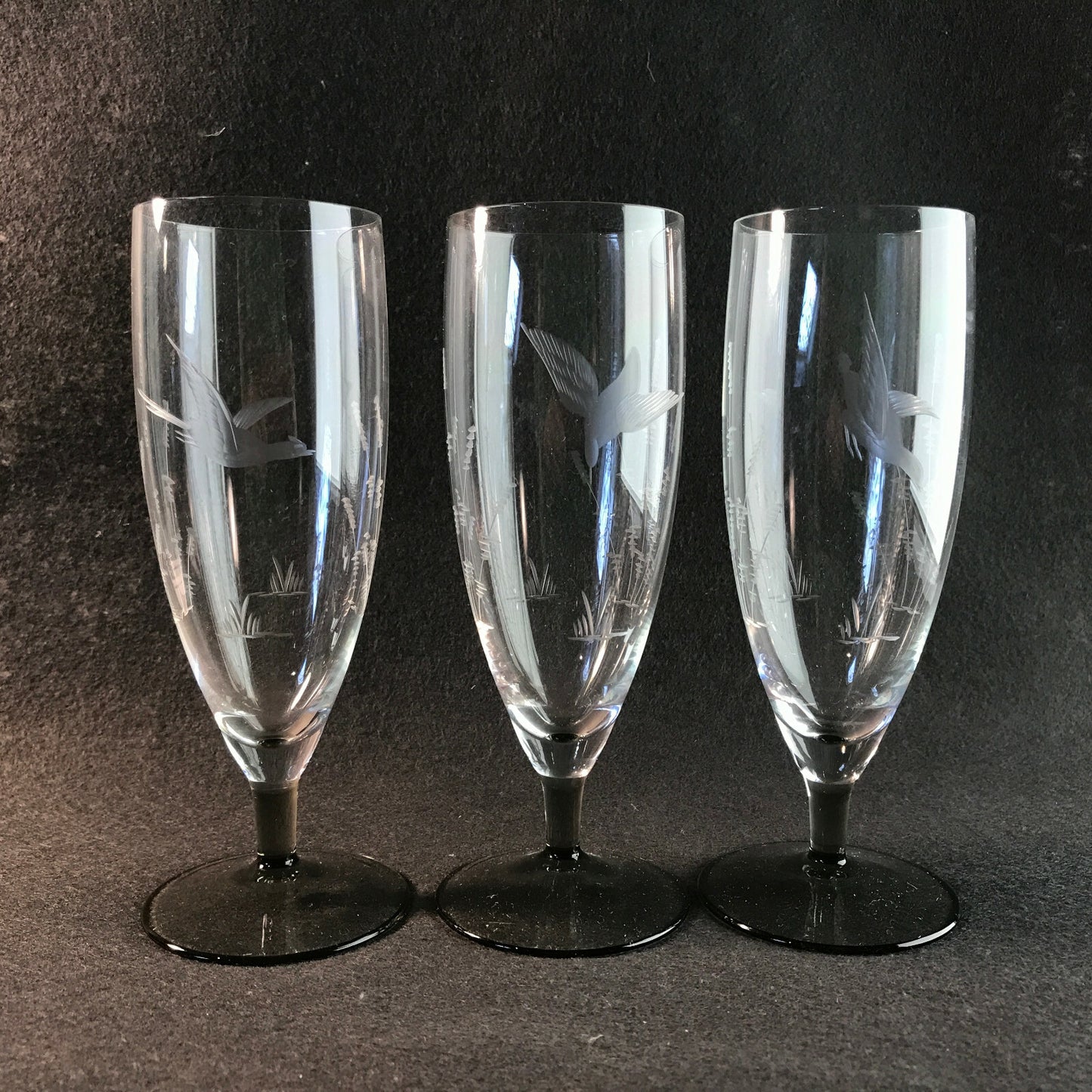 Vintage RAUCHGLAS 15,7 cm Sektgläser 3 er Gläser Trinkgläser Glas Schliff