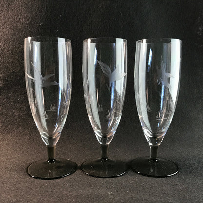 Vintage RAUCHGLAS 15,7 cm Sektgläser 3 er Gläser Trinkgläser Glas Schliff