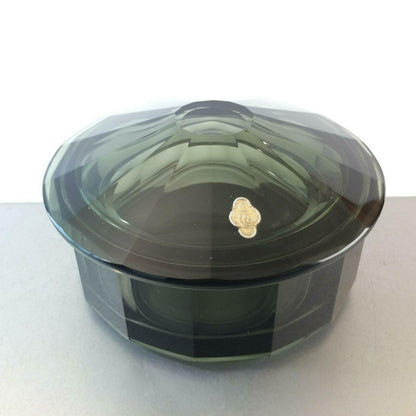 Art Déco Glasdose Dose gemarkt Rauchglas Facettenschliff 15,5 cm Böhmen
