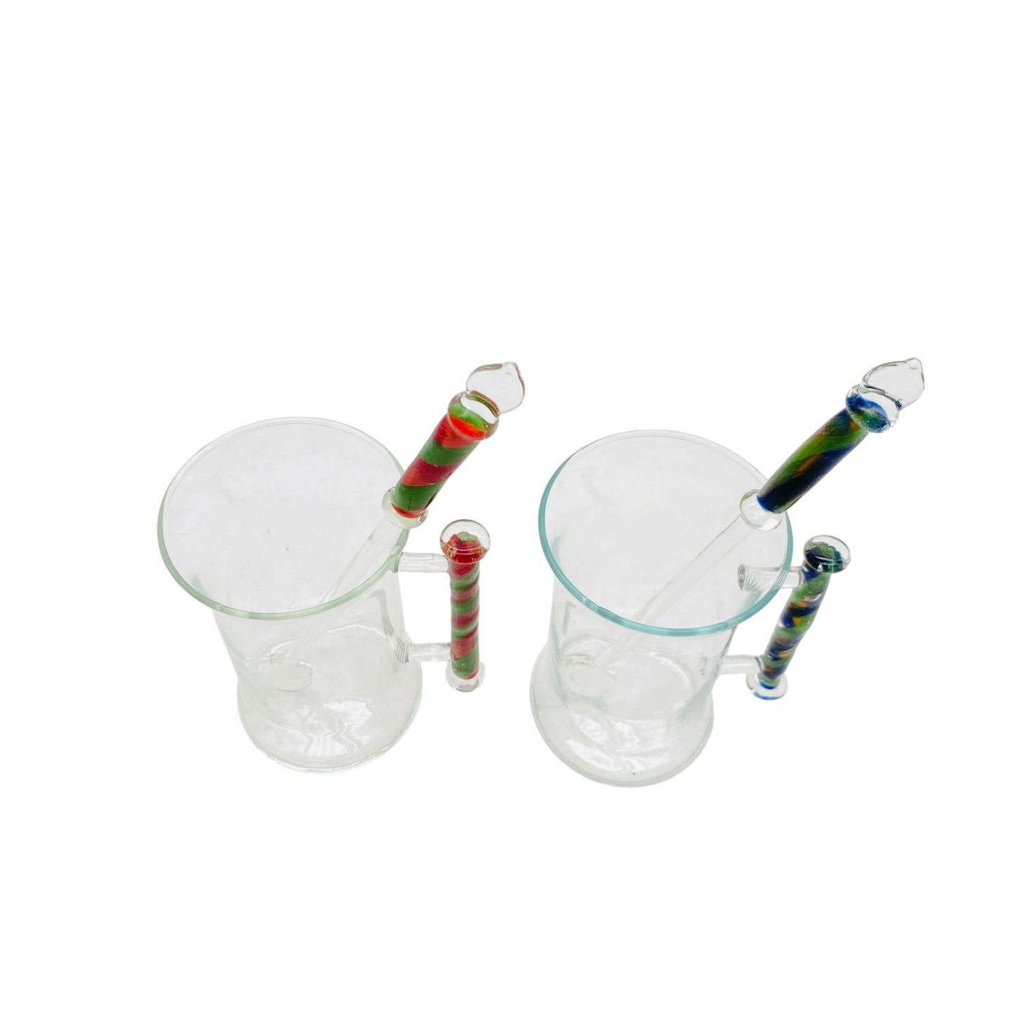 MID CENTURY 2er Set  Teegläser Gläser 70er 60er 11 cm mit Rührstab buntes Glas