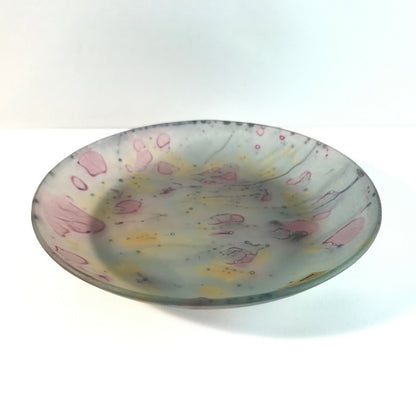 SCHINDLER Israel Studioglas Unikat Teller D 14,7 cm bunt rosa grau