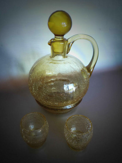 KARAFFE Glas Gläser Kännchen Craquele Eisglas BERNSTEIN gelb