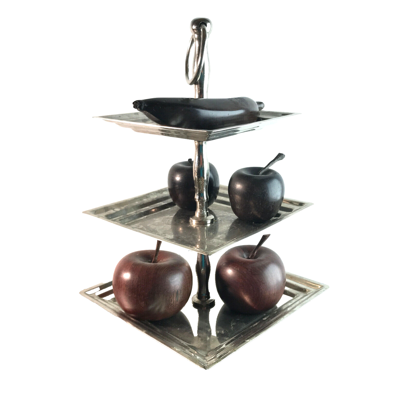 Versilberte VINTAGE 60er Etagere Schale Teller 32 cm Eckig Halter