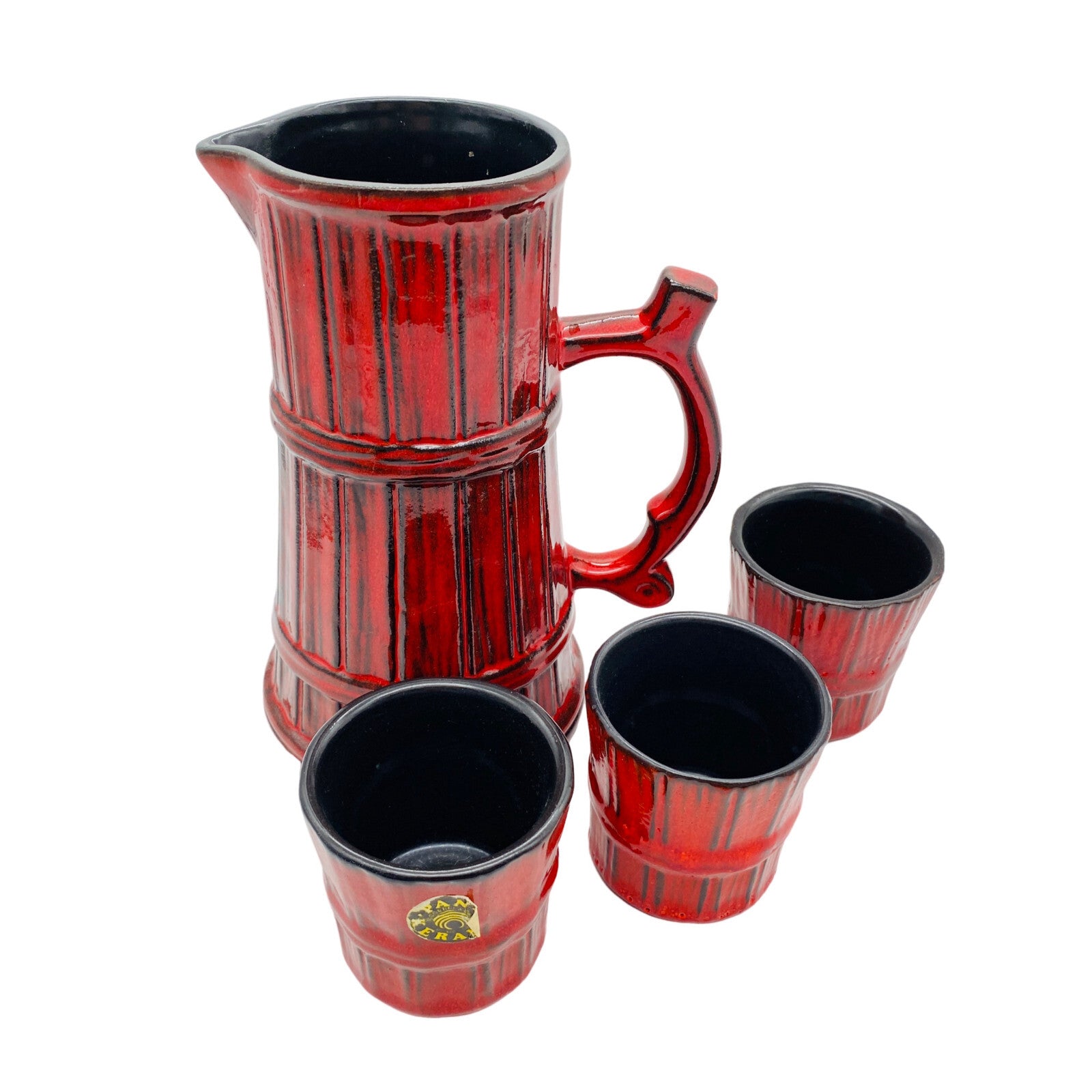 PAN Keramik Krug Kanne 22,5 cm  & Becher SET 7,7 cm Vintage 60er 70er Modern